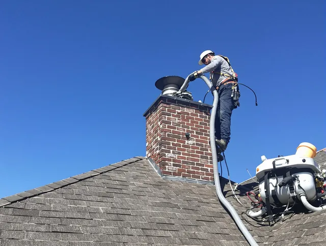 Dedicated Cornelius Chimney Sweep team member cleaning a chimney in Cornelius, NC