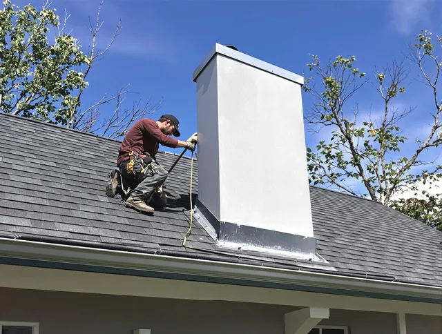 Cornelius Chimney Sweep team member finishing chimney construction in Cornelius, NC