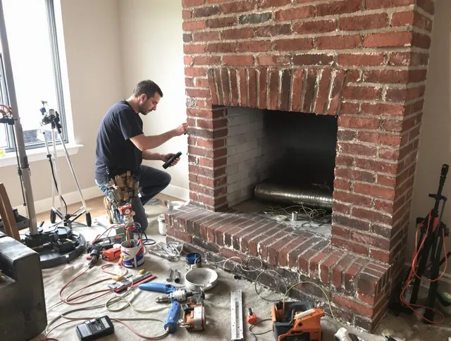 Cornelius Chimney Sweep specialist finalizing chimney liner service in Cornelius, NC