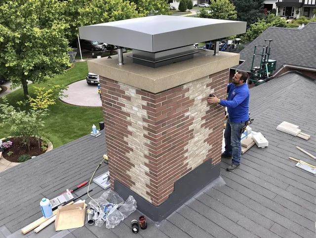 Cornelius Chimney Sweep team working on a custom chimney remodel in Cornelius, NC