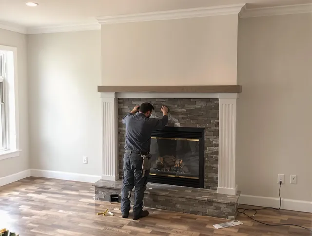 Cornelius Chimney Sweep finishing a custom fireplace install in Cornelius, NC